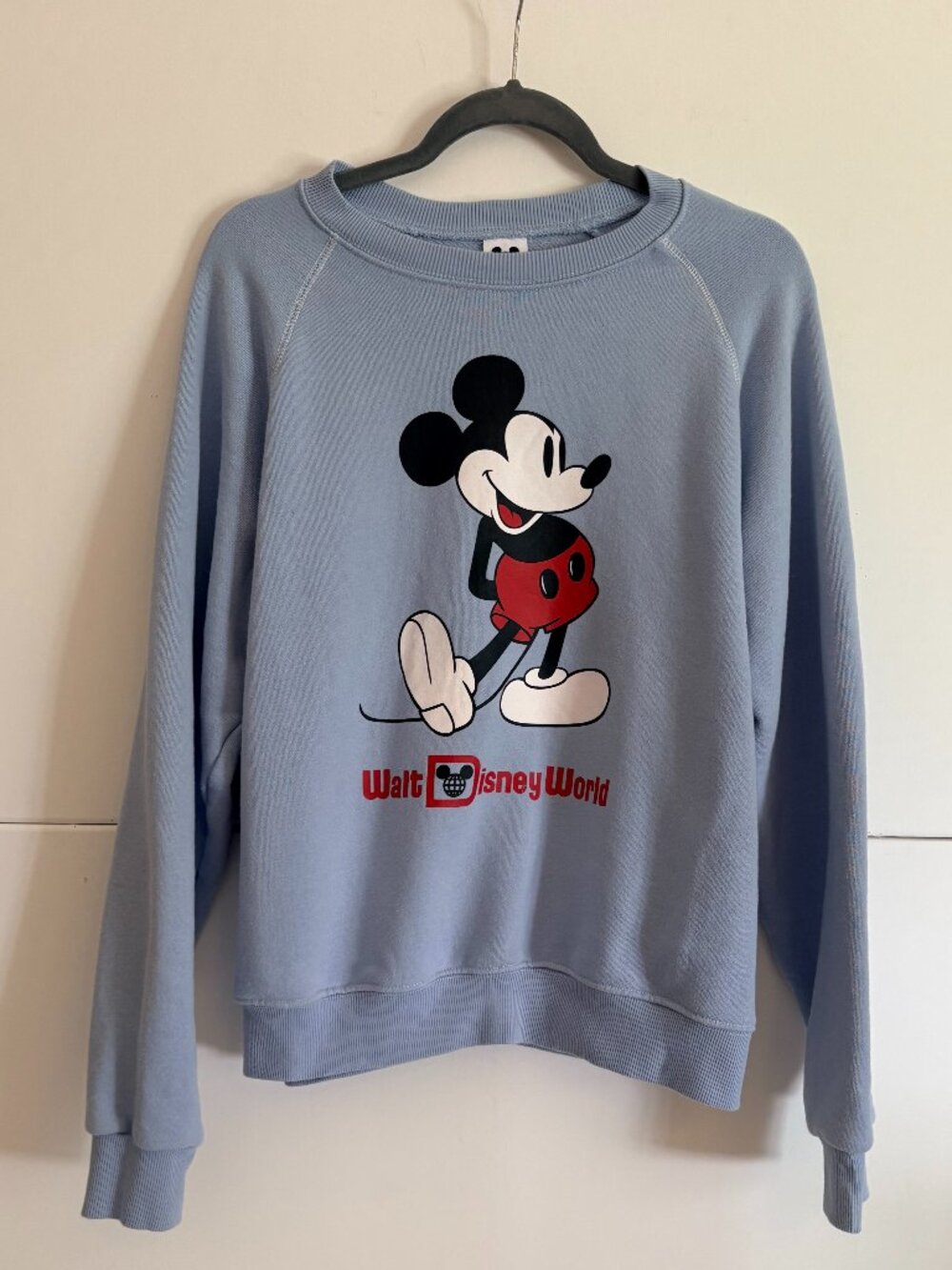 Vintage Woman's Mickey Mouse light Blue Sweatshirt Walt Disney World Logo Size L